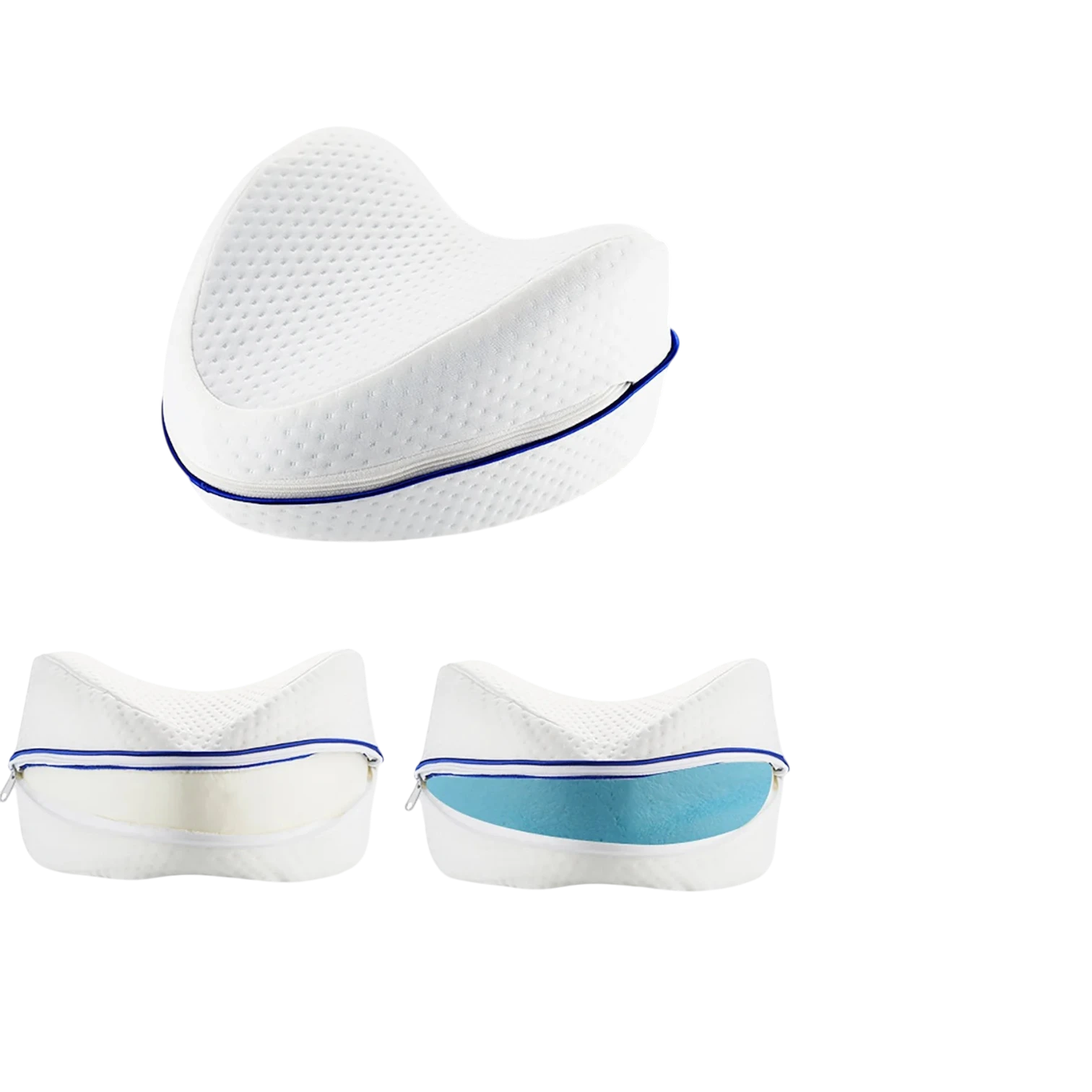 zero2cart heart-shaped white memory foam leg pillow for side sleepers with a zippered polyester cover