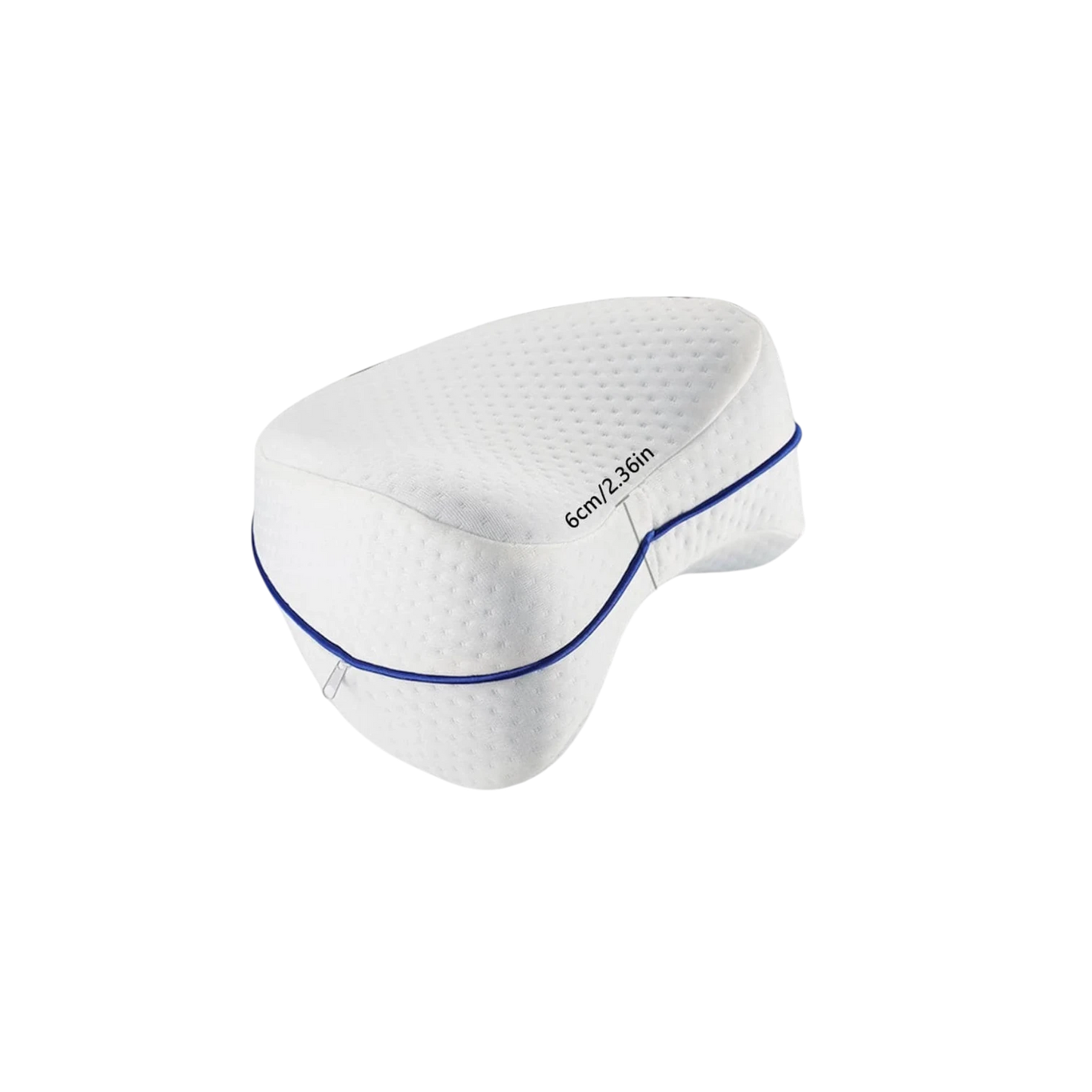 zero2cart heart-shaped white memory foam leg pillow with blue piping for side sleepers