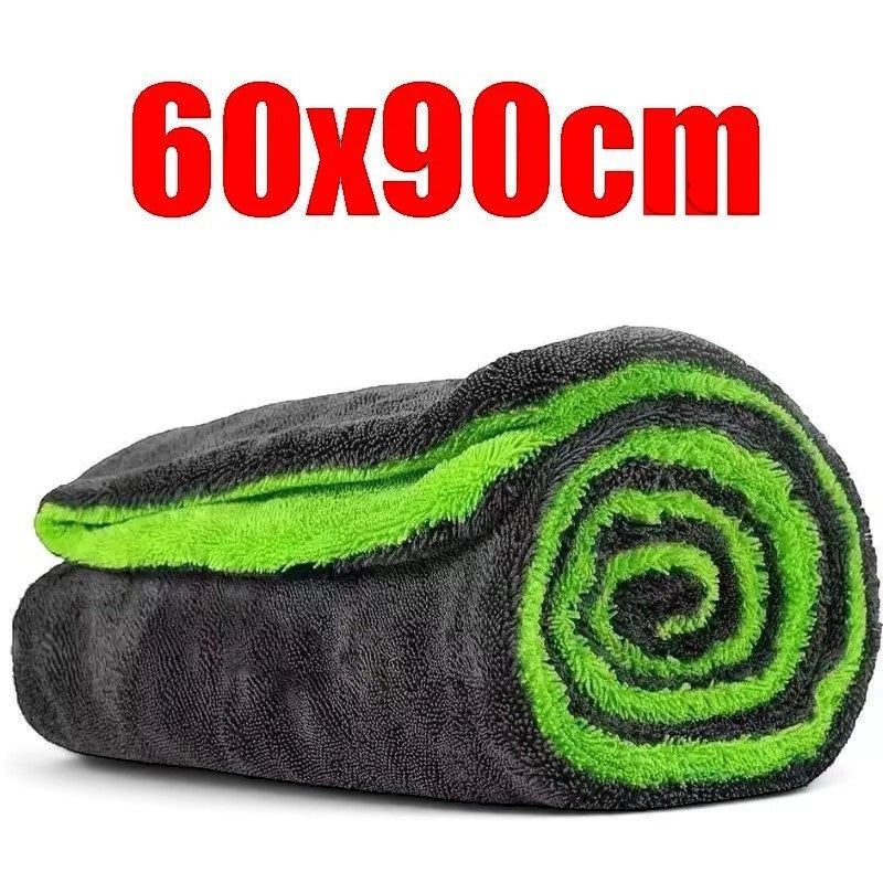 zero2cart large 60x90cm microfiber car drying towel in charcoal grey and bright green with a thick double-layer design