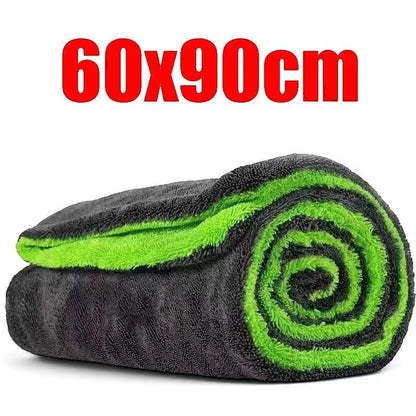 zero2cart large 60x90cm microfiber car drying towel in charcoal grey and bright green with a thick double-layer design