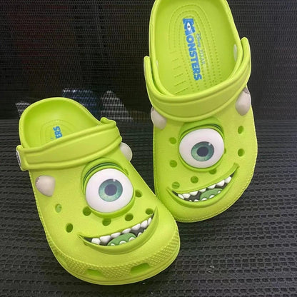 zero2cart lime green cartoon alien EVA pull-on slippers featuring a large eye and toothy smile design