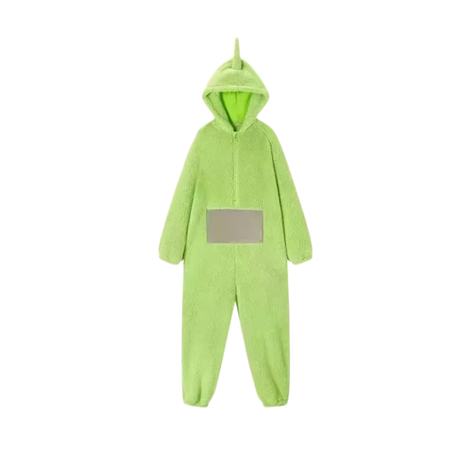 zero2cart lime green hooded character onesie pajama with a soft fleece texture and front pocket detail