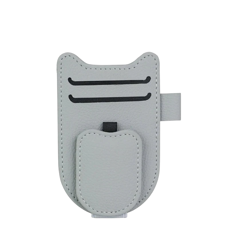 zero2cart gray leatherette magnetic car sun visor glasses holder with card slots and pen loop