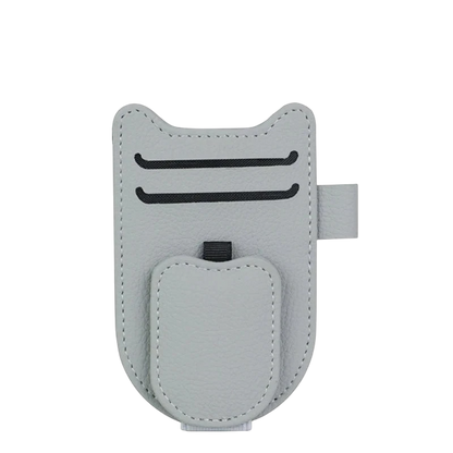 zero2cart gray leatherette magnetic car sun visor glasses holder with card slots and pen loop