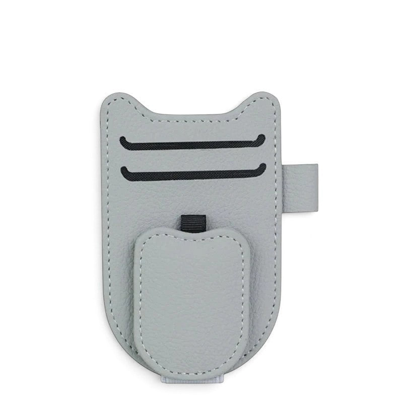 zero2cart gray leatherette magnetic car sun visor glasses holder with card slots and pen loop