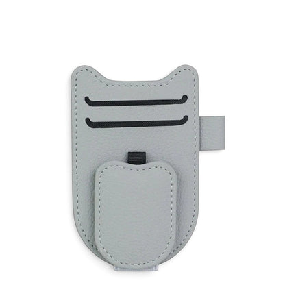 zero2cart gray leatherette magnetic car sun visor glasses holder with card slots and pen loop