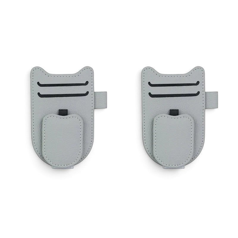 zero2cart gray leatherette magnetic car sun visor glasses holder clips with card slots for organized driving