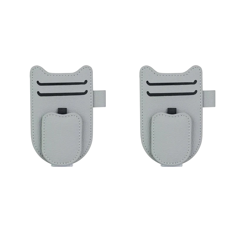 zero2cart gray leatherette magnetic car sun visor glasses holder clips with card slots for organized driving