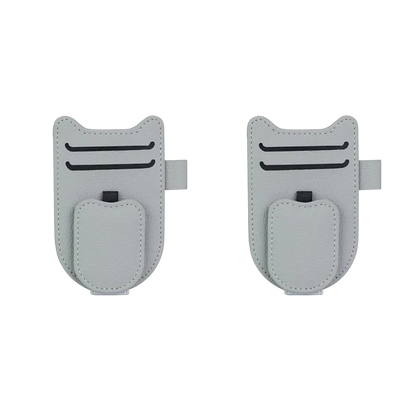 zero2cart gray leatherette magnetic car sun visor glasses holder clips with card slots for organized driving