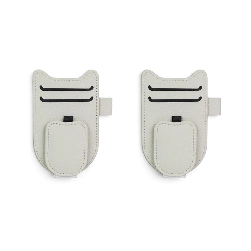 zero2cart white leatherette magnetic car sun visor glasses holder clips with card slots