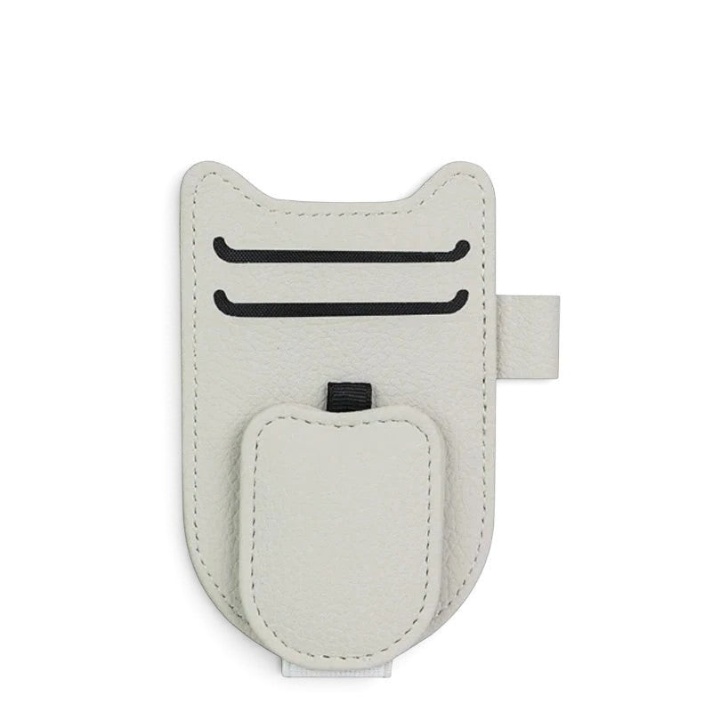 zero2cart white leatherette magnetic car sun visor glasses holder with card slots and pen loop