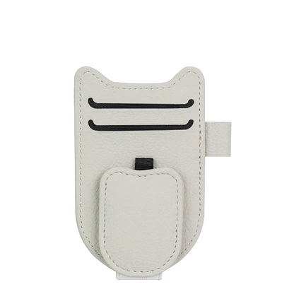 zero2cart white leatherette magnetic car sun visor glasses holder with card slots and pen loop