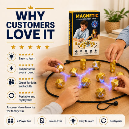 zero2cart magnetic chess strategy game with gold geometric pieces on a circular board during a family game night