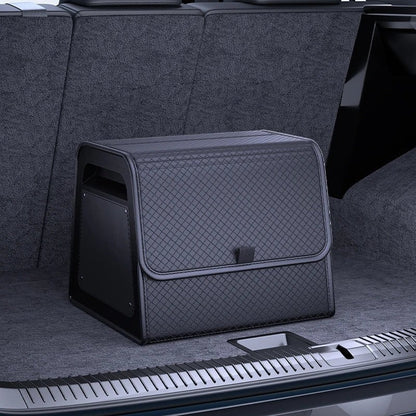 zero2cart black PU leather magnetic car trunk organizer with a quilted texture and reinforced frame in a vehicle trunk