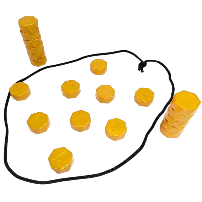 zero2cart magnetic strategy game with gold hexagonal pieces and a black rope boundary for family tabletop play