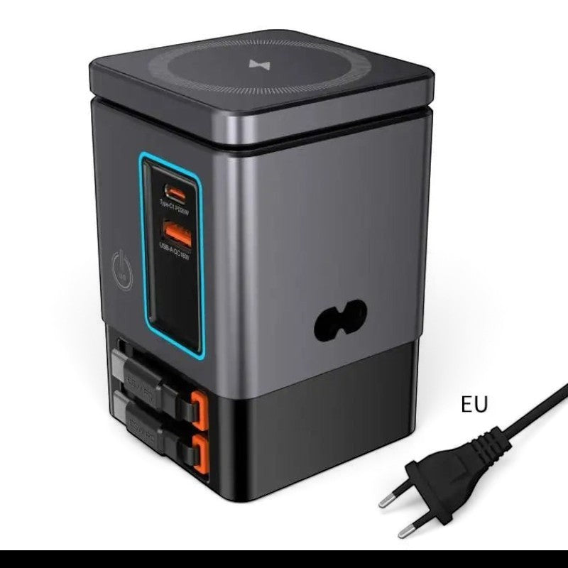 zero2cart 6-in-1 magnetic wireless charging station in grey with multiple USB ports and EU power cable