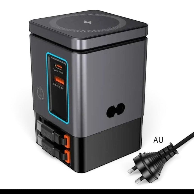 zero2cart 6-in-1 magnetic wireless charging station with Type-C ports and AU plug for multiple devices