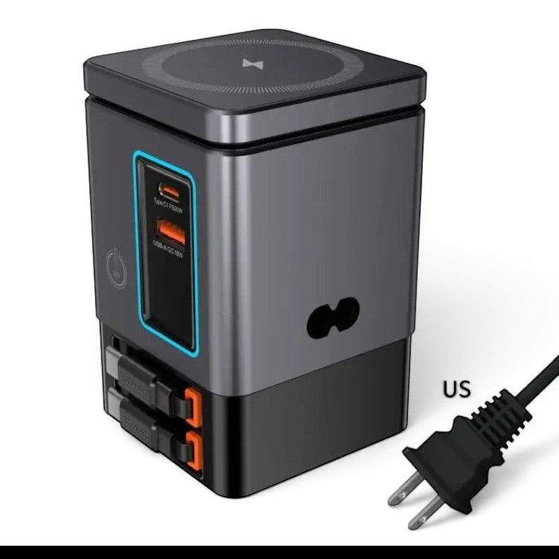 zero2cart 6-in-1 magnetic wireless charging station in grey with multiple USB ports and US power plug