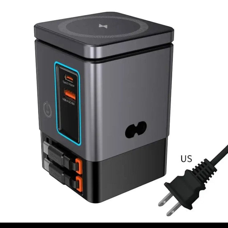 zero2cart 6-in-1 magnetic wireless charging station in grey with multiple USB ports and US power plug