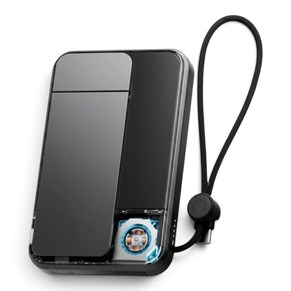 zero2cart 10000mAh magnetic wireless power bank with transparent casing, built-in cable, and cooling fan detail.