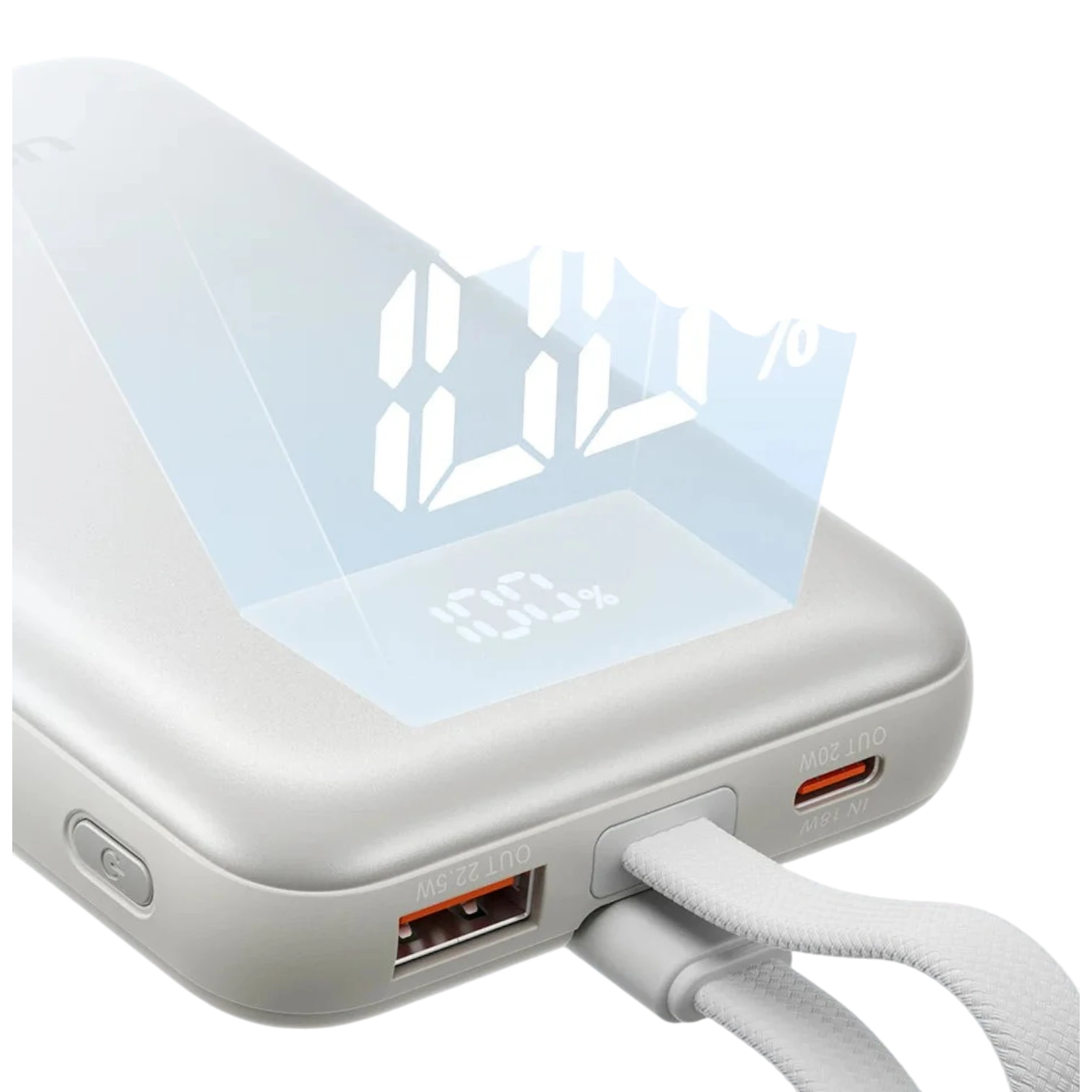 zero2cart 10000mAh magnetic wireless power bank in beige with digital battery display and USB-C cable