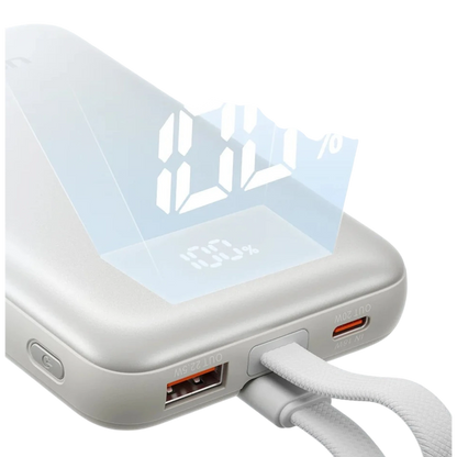 zero2cart 10000mAh magnetic wireless power bank in beige with digital battery display and USB-C cable