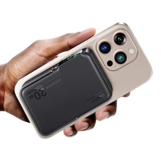 zero2cart 10000mAh magnetic wireless power bank attached to the back of a smartphone for portable charging