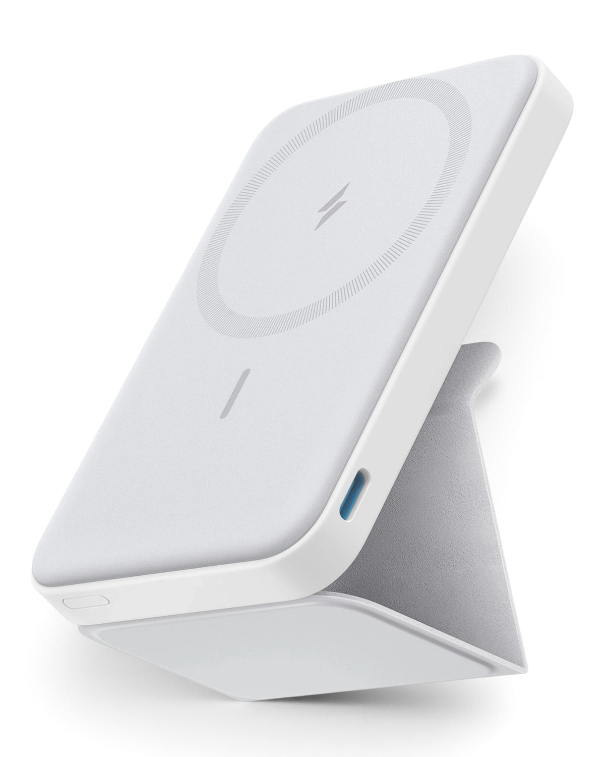 zero2cart white magnetic wireless power bank with a built-in foldable kickstand for hands-free phone viewing