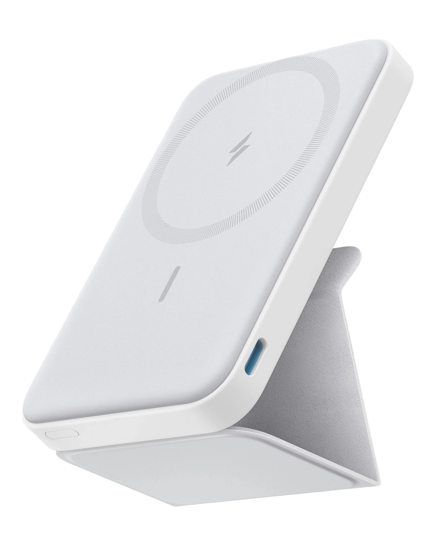 zero2cart white magnetic wireless power bank with a built-in foldable kickstand for hands-free phone viewing