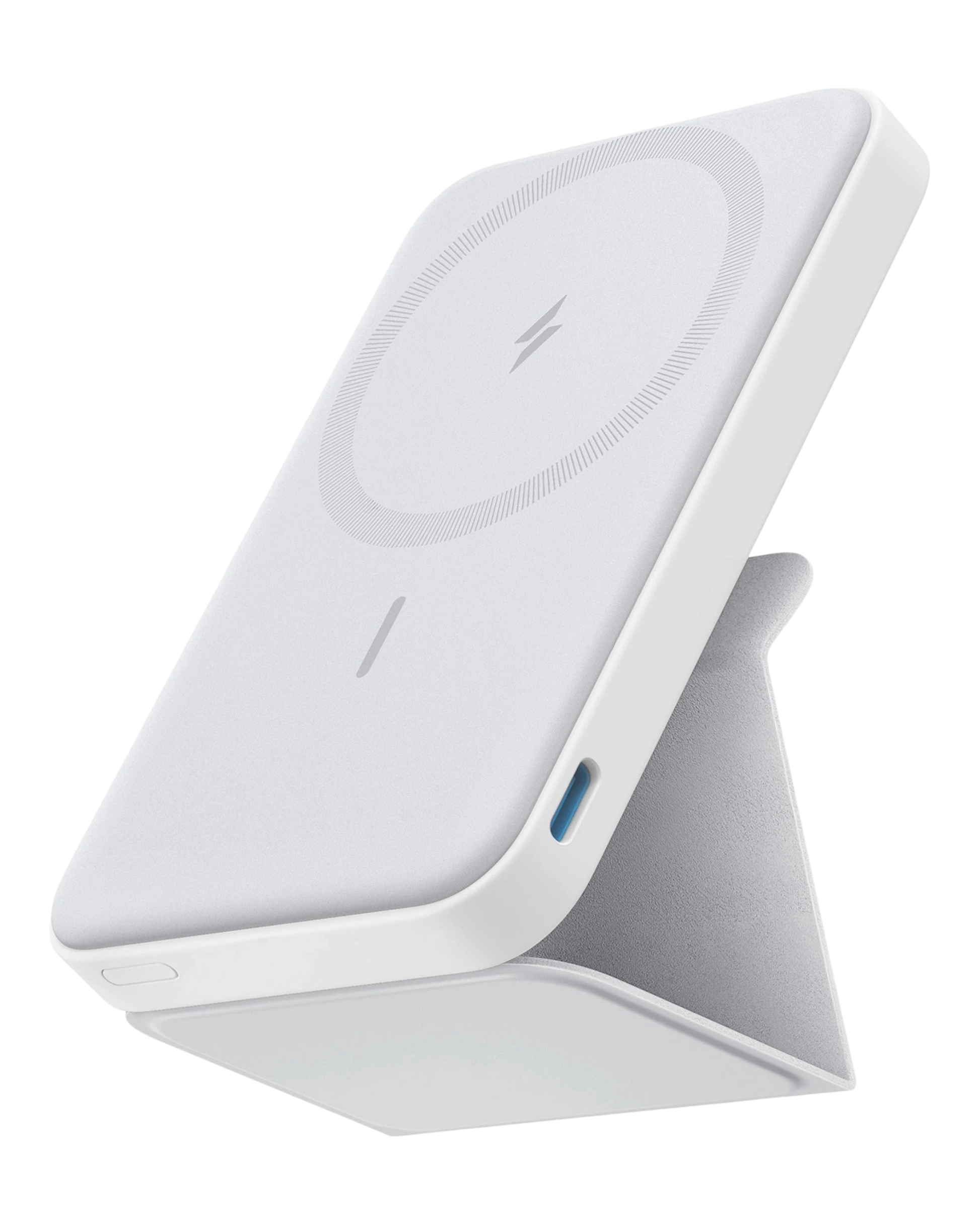 zero2cart white magnetic wireless power bank with a built-in foldable kickstand for hands-free phone viewing