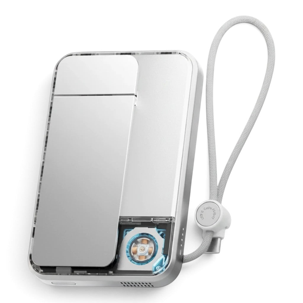 zero2cart 10000mAh magnetic wireless power bank with transparent shell, built-in USB-C cable, and cooling fan.