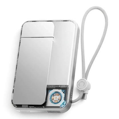 zero2cart 10000mAh magnetic wireless power bank with transparent shell, built-in USB-C cable, and cooling fan.