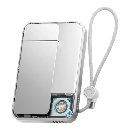 zero2cart 10000mAh magnetic wireless power bank with transparent shell, built-in USB-C cable, and cooling fan.