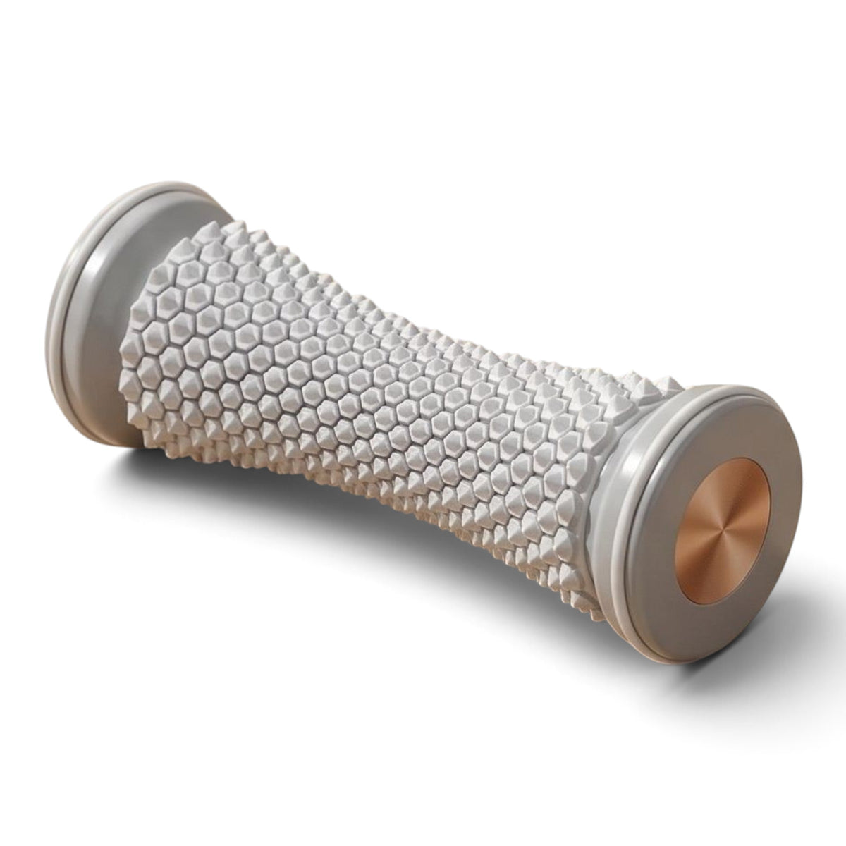 zero2cart manual foot massage roller with a textured white surface and metallic copper accents on a wooden table