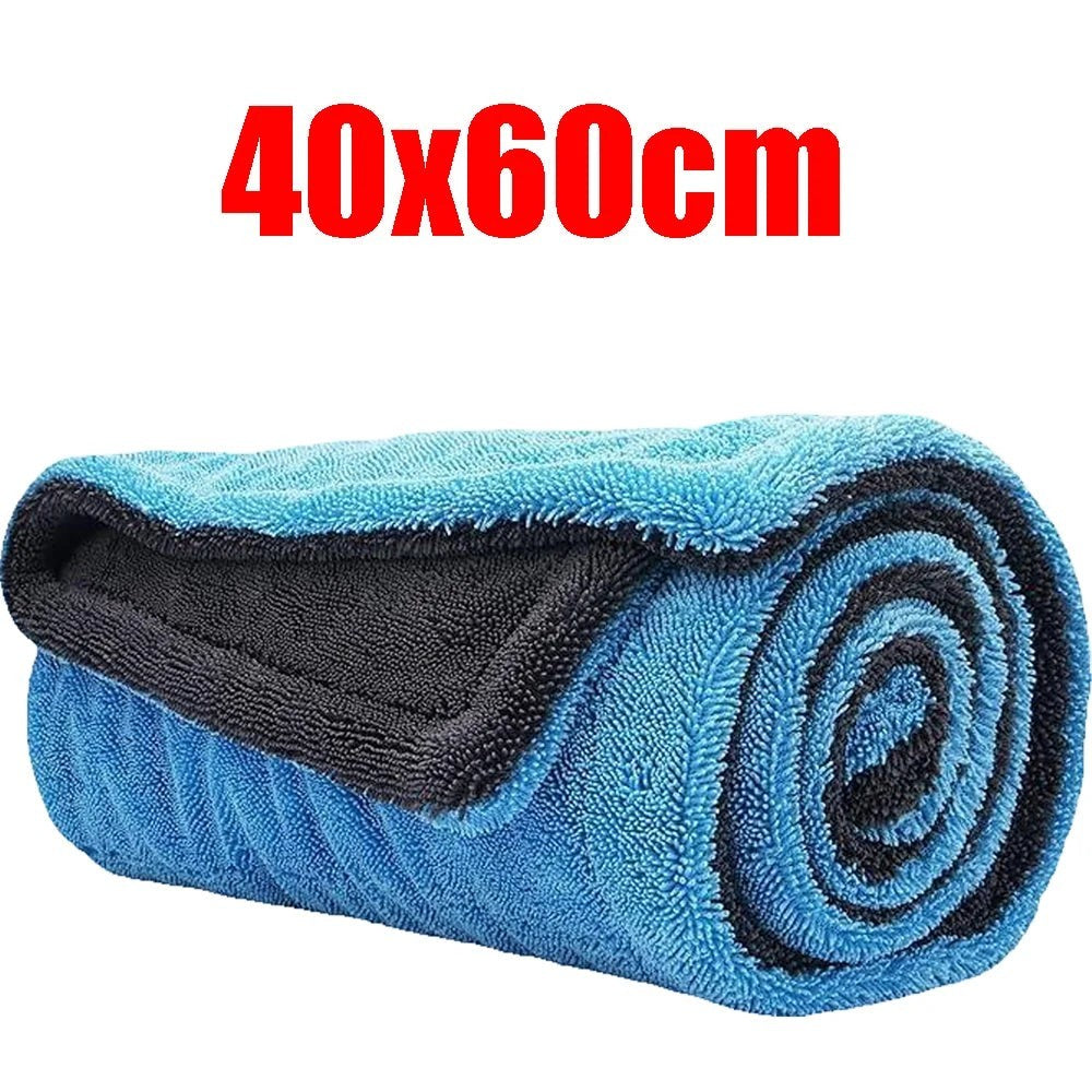 zero2cart blue and black double-layer microfiber car drying towel for detailing and cleaning