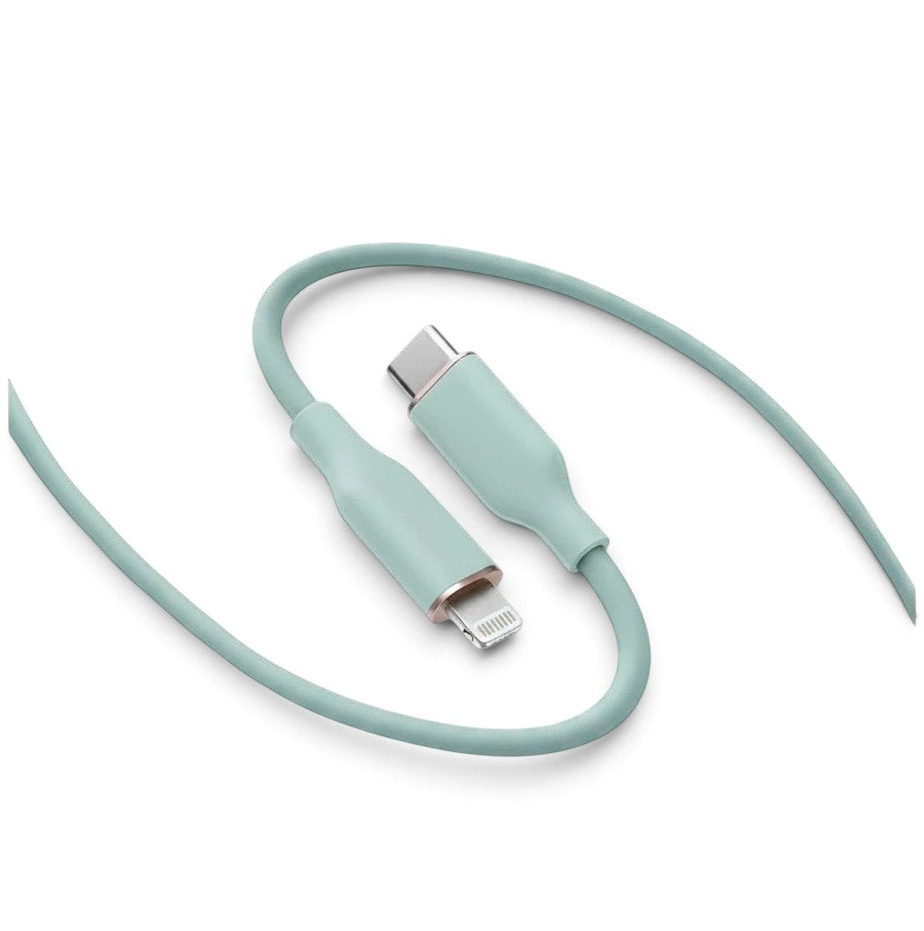 zero2cart soft mint green silicone USB-C fast charging cable with metallic connectors on a black background