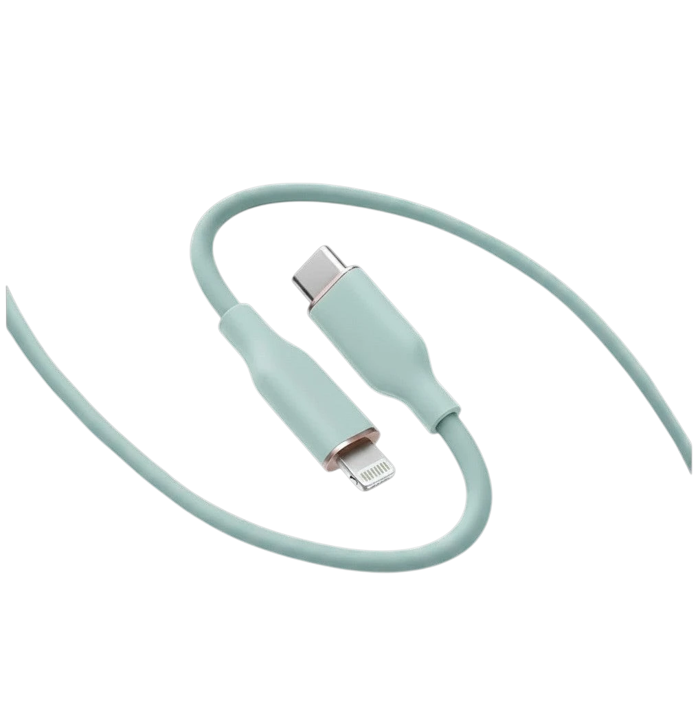 zero2cart soft mint green silicone USB-C fast charging cable with metallic connectors on a black background