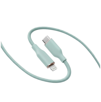 zero2cart soft mint green silicone USB-C fast charging cable with metallic connectors on a black background