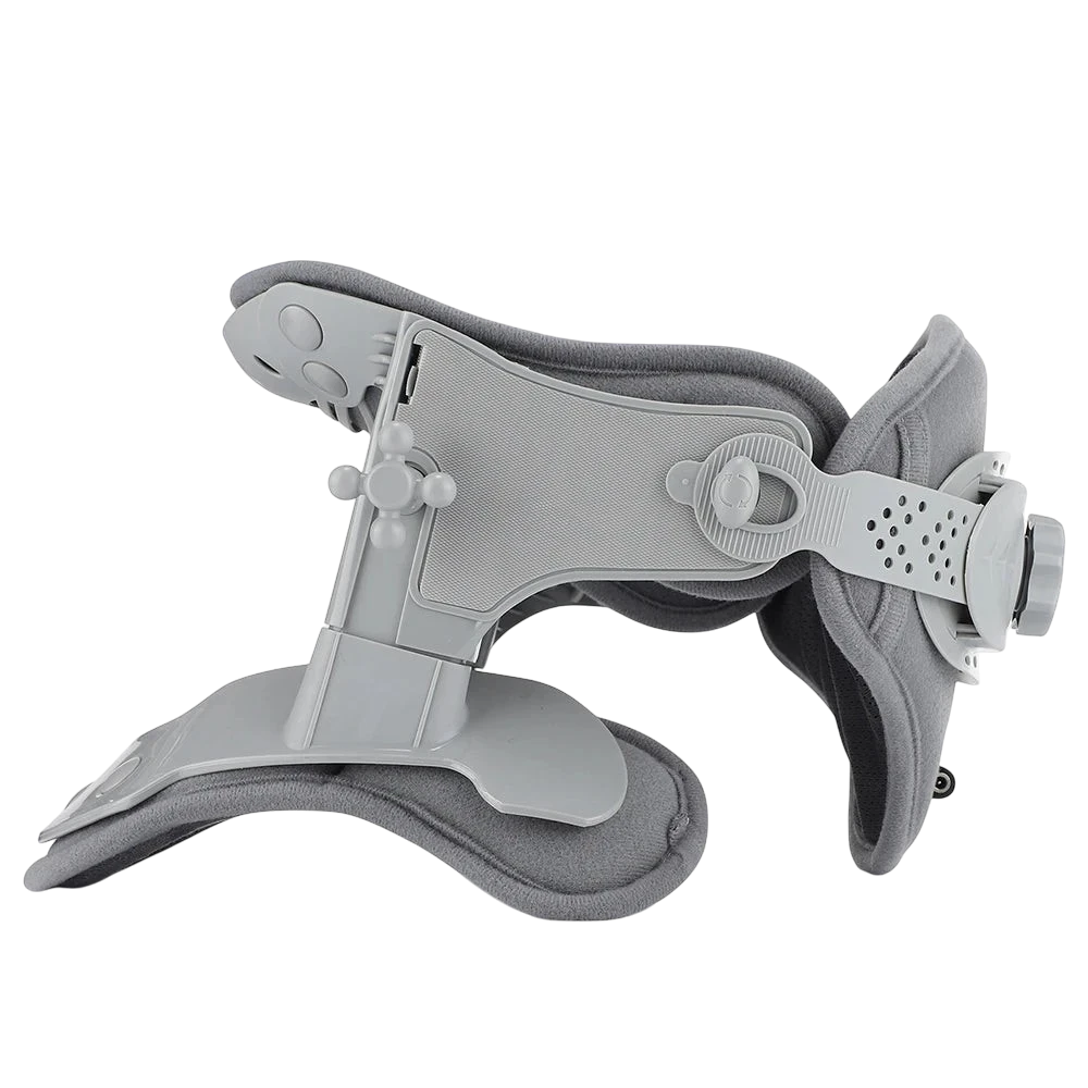 zero2cart 3-in-1 neck cervical traction support collar in grey with adjustable height and heat settings.