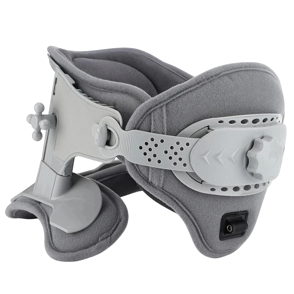zero2cart grey 3-in-1 neck cervical traction support collar with adjustable height, heat settings, and USB power.