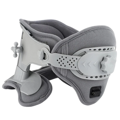 zero2cart grey 3-in-1 neck cervical traction support collar with adjustable height, heat settings, and USB power.