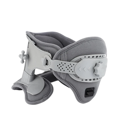 zero2cart 3-in-1 neck support collar in grey and blue with adjustable traction and USB-powered heat settings.