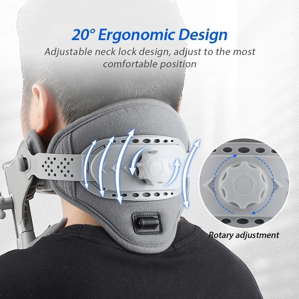 zero2cart 3-in-1 neck cervical traction support collar with adjustable rotary dial and ergonomic grey fabric design