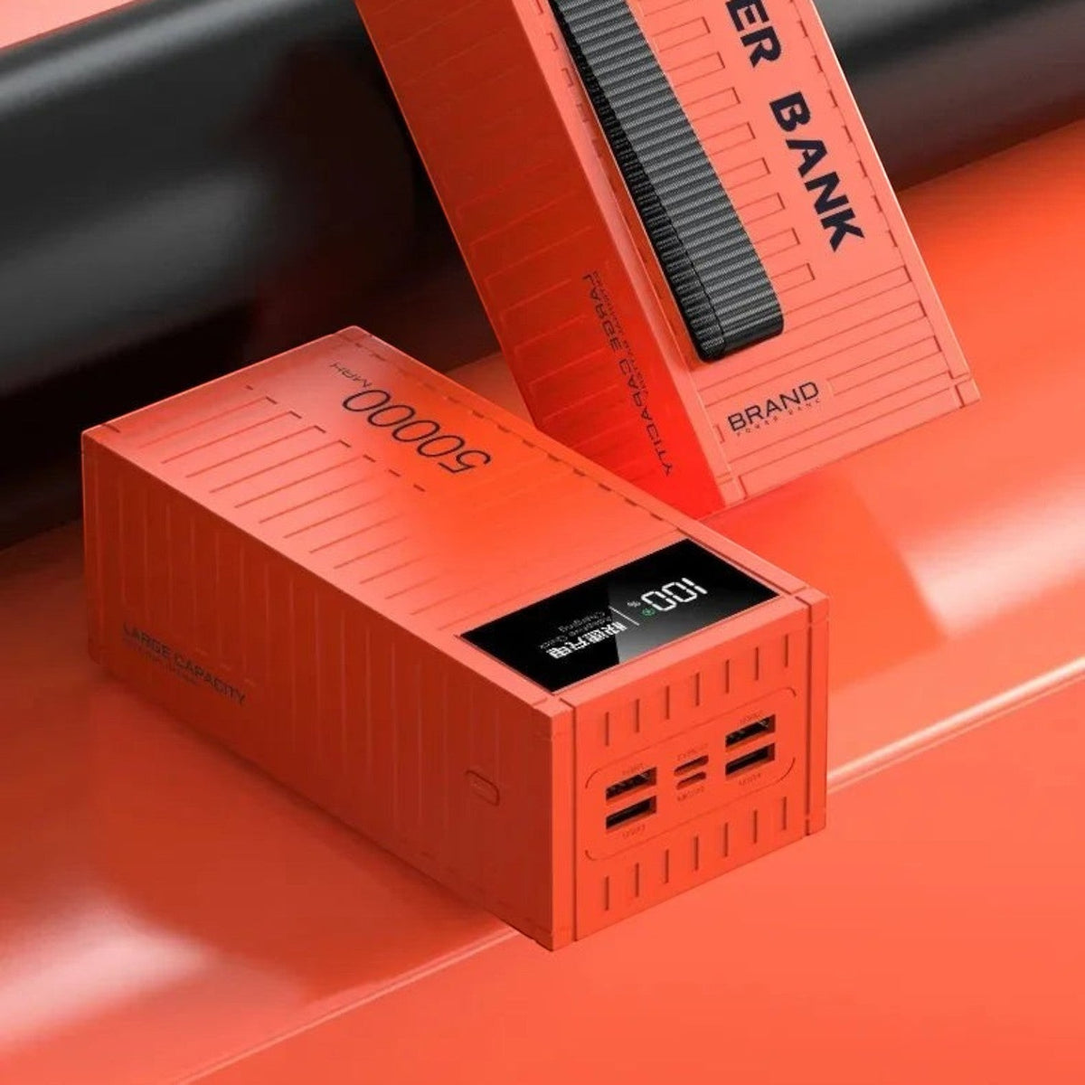 zero2cart 50000mAh portable power bank in bright orange with digital battery display and multiple USB output ports