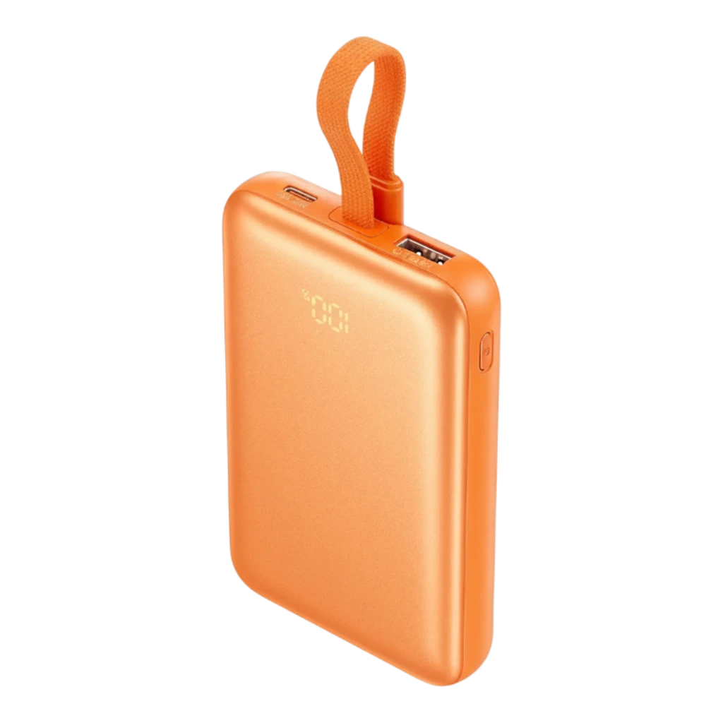 zero2cart orange 10000mAh magnetic wireless power bank with digital battery display and integrated carry strap