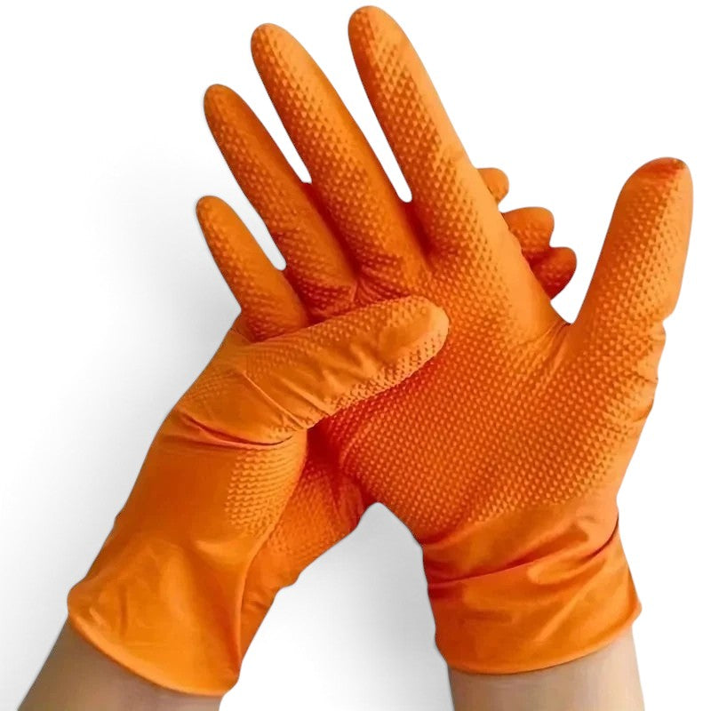 zero2cart heavy duty orange nitrile work gloves with raised diamond texture for superior grip