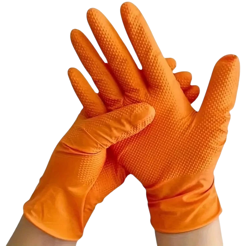 zero2cart heavy duty orange nitrile work gloves with raised diamond texture for superior grip