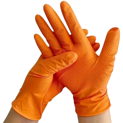 zero2cart heavy duty orange nitrile work gloves with raised diamond texture for superior grip