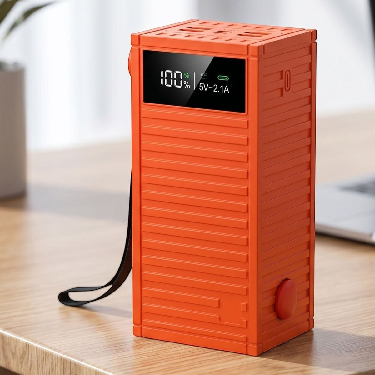 zero2cart orange high-capacity portable power bank with digital battery display and textured plastic shell
