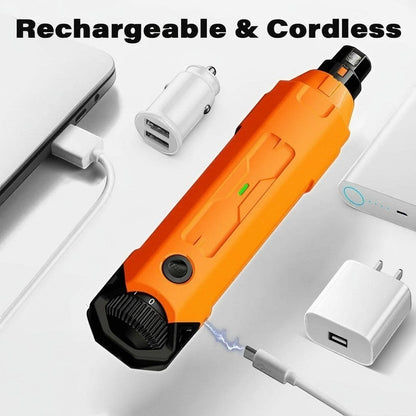 zero2cart rechargeable 6-speed orange dog nail grinder with USB charging cable and power adapter on white background